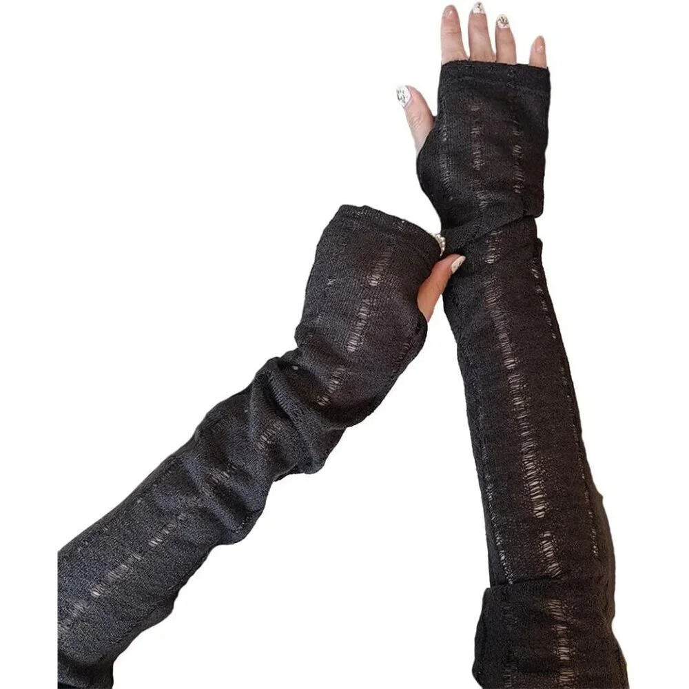 Women's Loose Black Vintage Cosplay Party Sequins Hook Fingerless Long Gloves